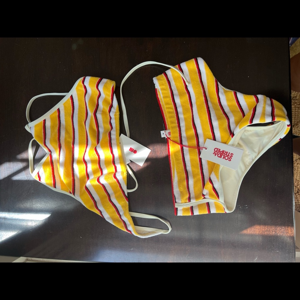 Solid And Striped High Waisted Terrycloth Bikini … - image 2